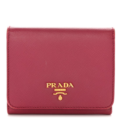 Prada Saffiano Metal French Flap Compact Wallet Peonia 1 of 12