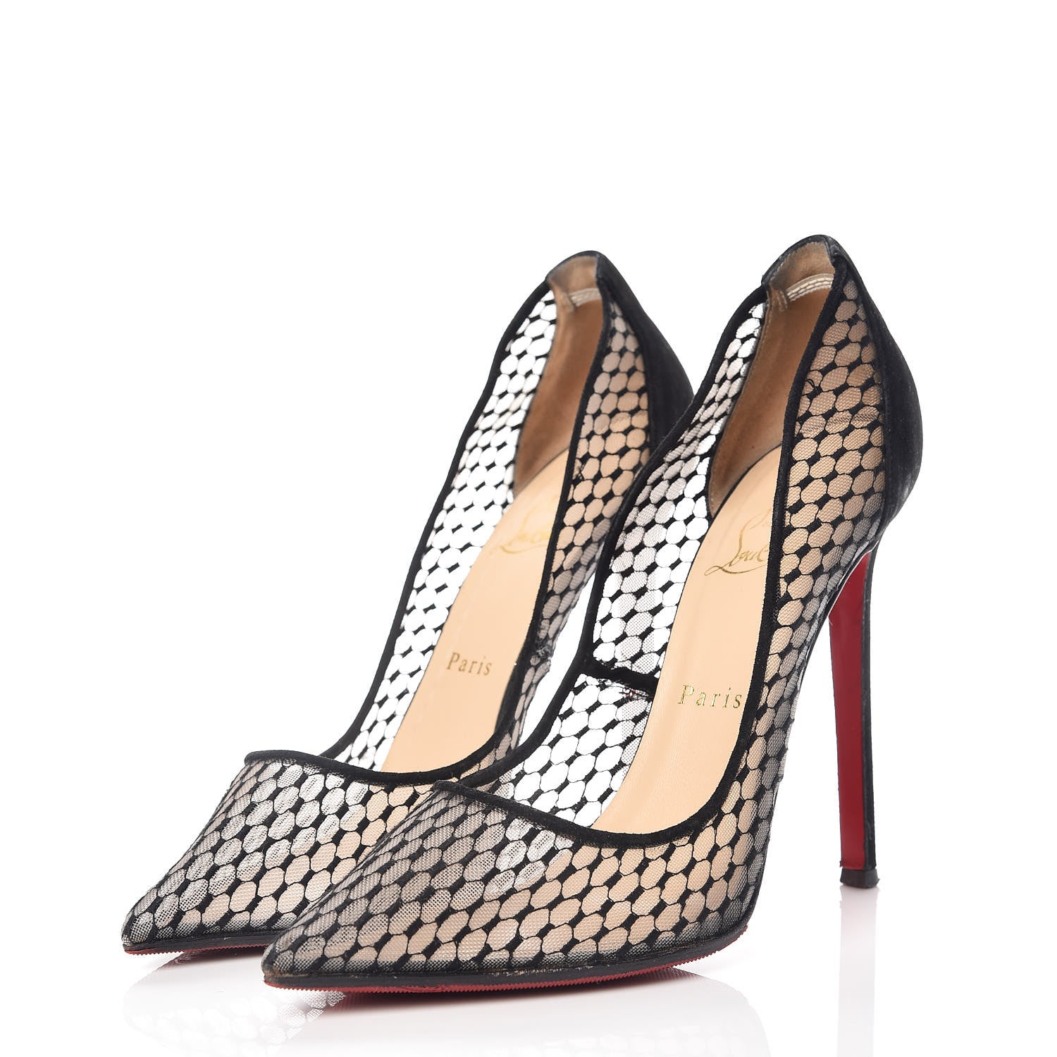 Christian Louboutin Fishnet Kid Suede Resille Follies 100 Pumps 39 Natural Black 3 of 13
