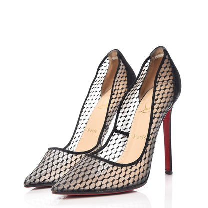 Christian Louboutin Fishnet Kid Suede Resille Follies 100 Pumps 39 Natural Black 3 of 13