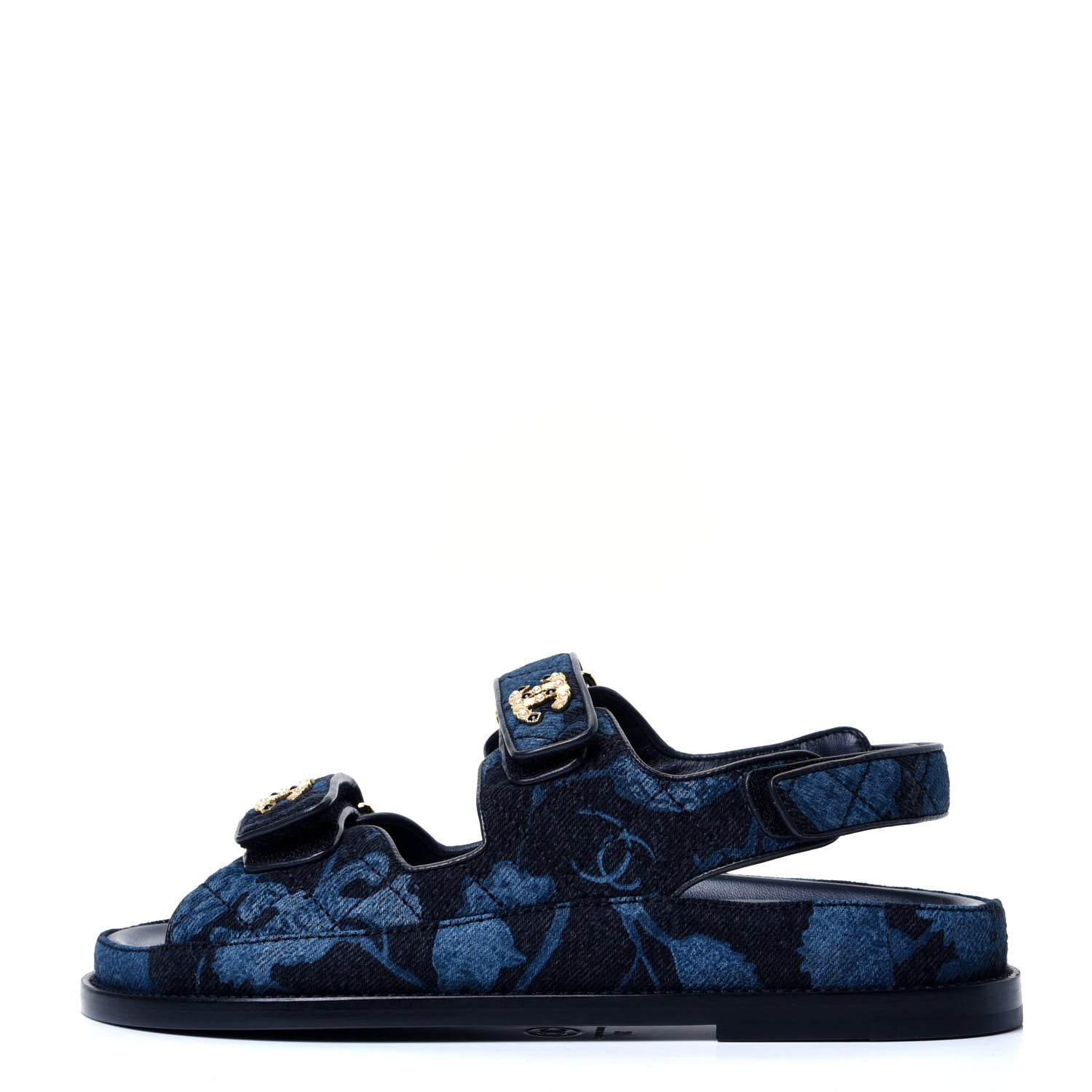 Chanel Denim Velcro Dad Sandals 37 Dark Grey Blue Black 1 of 10