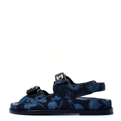 Chanel Denim Velcro Dad Sandals 37 Dark Grey Blue Black 1 of 10
