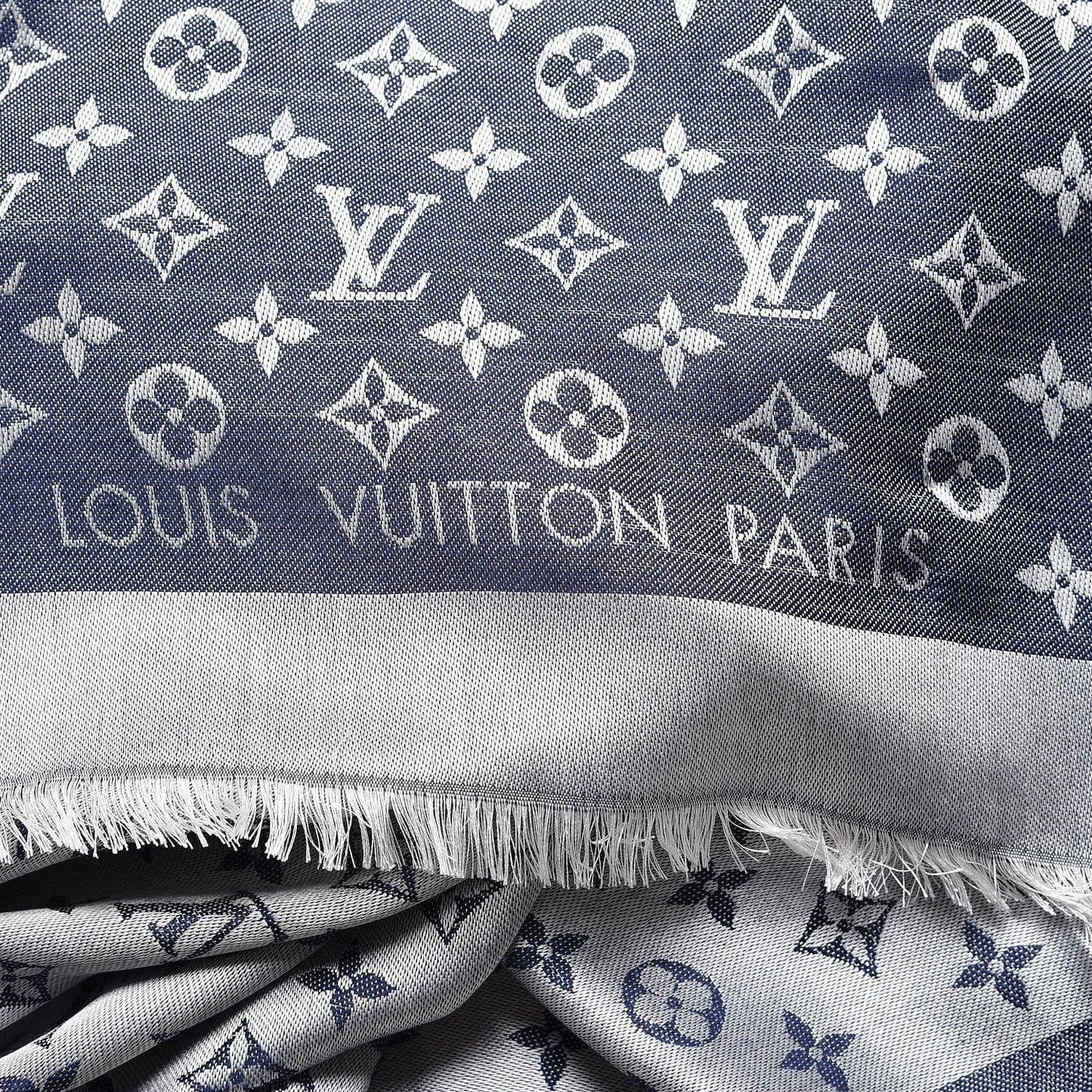 Silk Wool Monogram Denim Shawl Blue