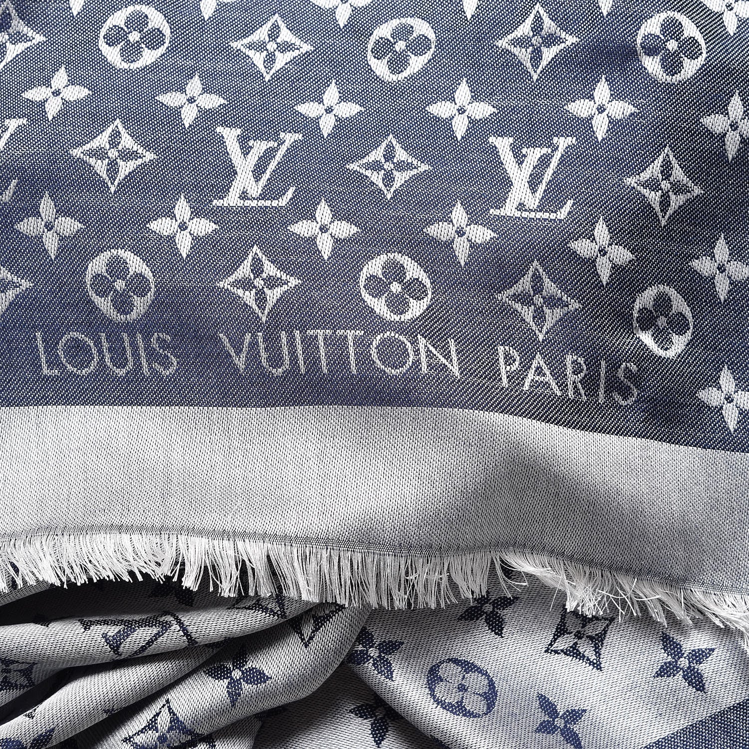 Louis Vuitton Silk Wool Monogram Denim Shawl Blue 4 of 4
