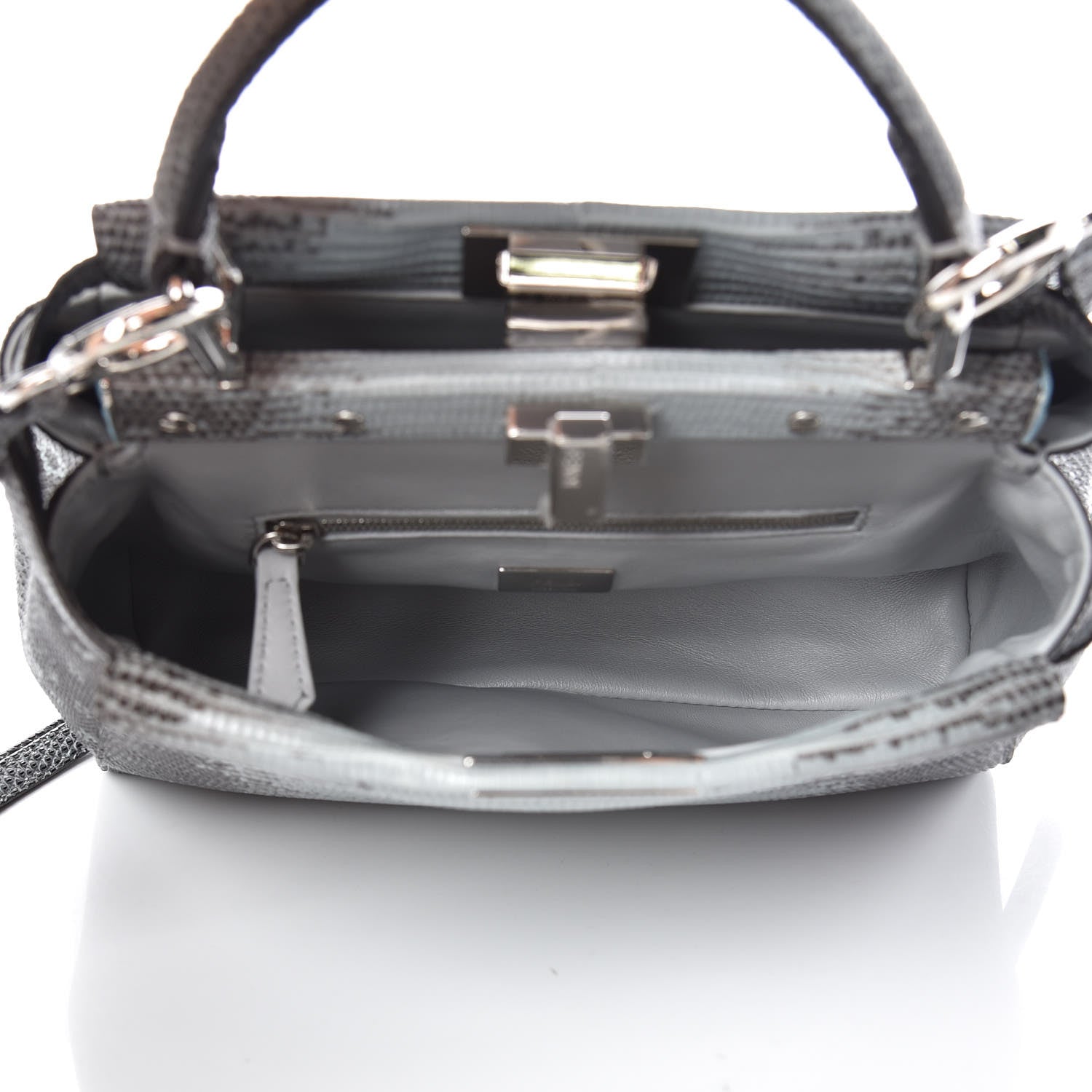 Fendi Lizard Togo Shiny Nappa Mini Peekaboo Iconic Satchel Pale Blue 5 of 11