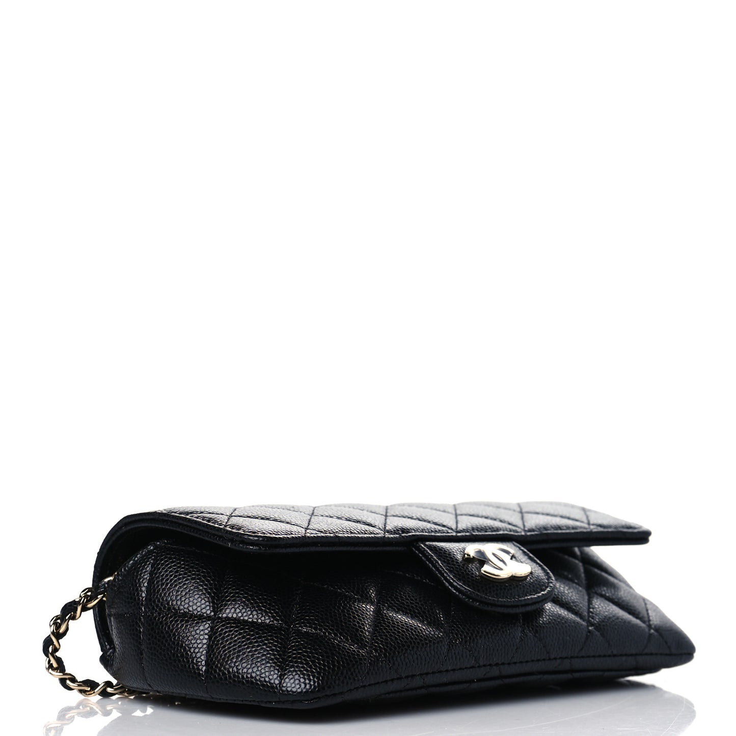 Caviar Quilted Glasses Case With Chain Black