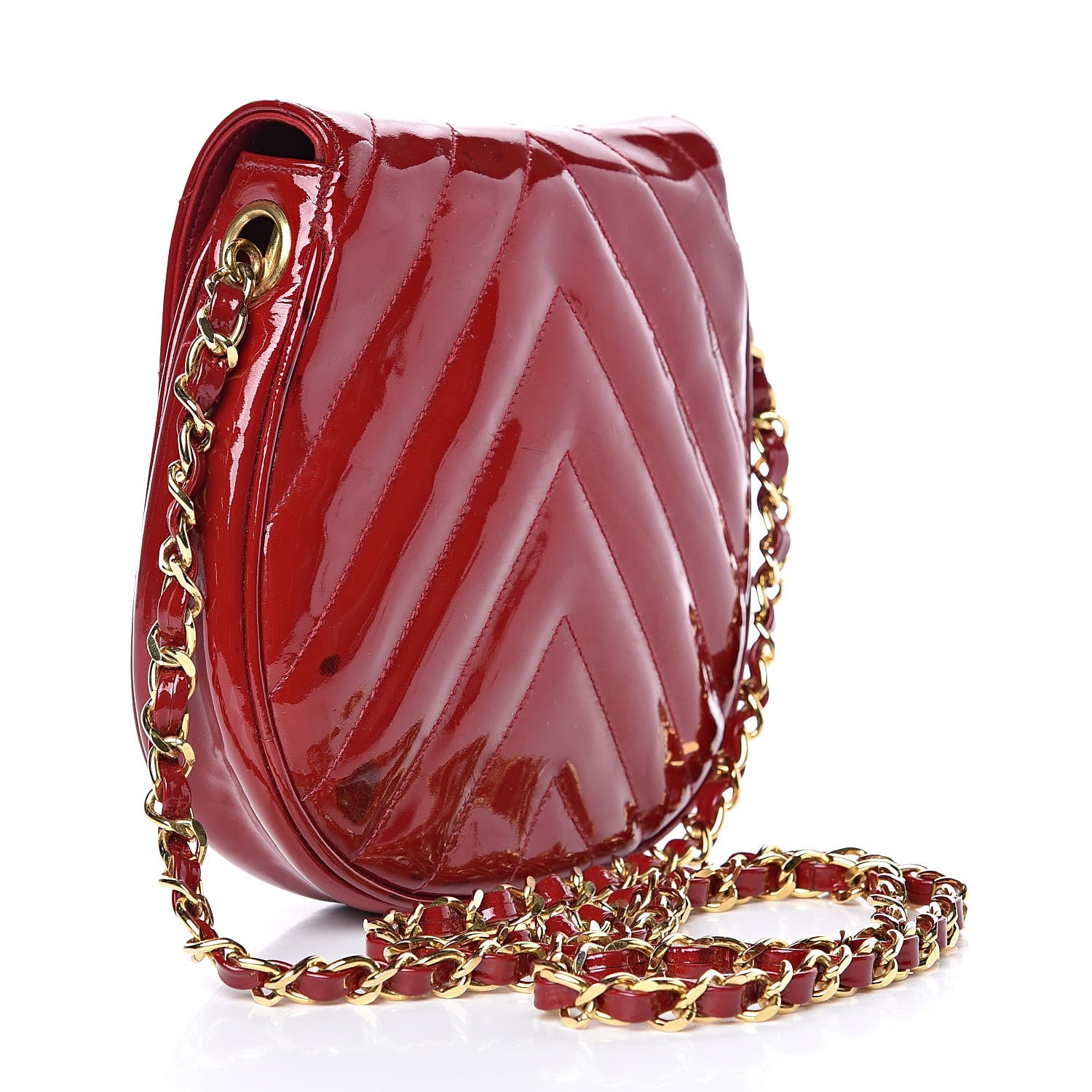 Chanel Patent Quilted Chevron Mini Flap Bag Red 3 of 15
