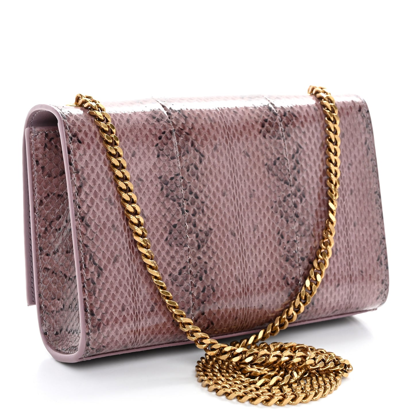 Snakeskin Small Classic Monogram Kate Tassel Satchel Rose Brown