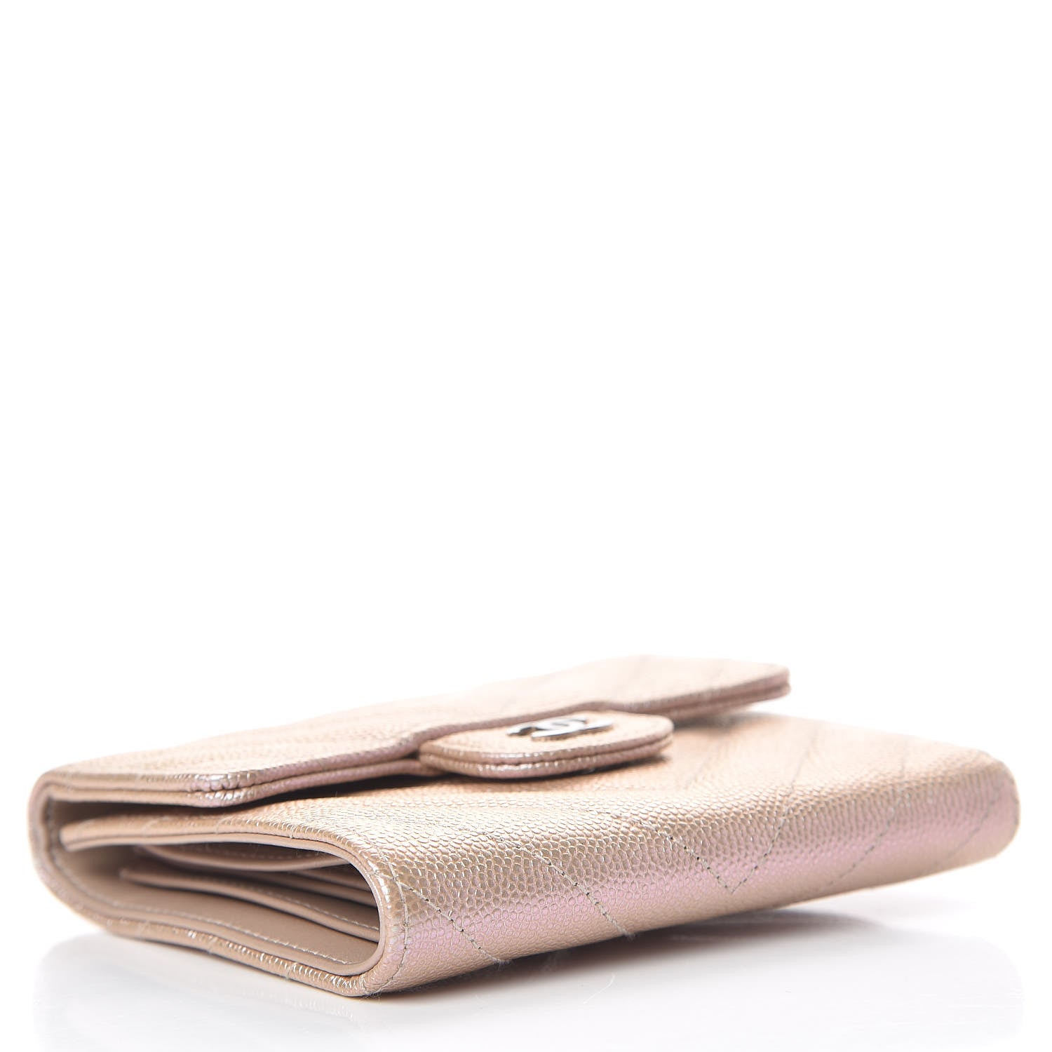 Chanel Metallic Caviar Chevron Quilted Compact Flap Wallet Light Gold 4 of 9