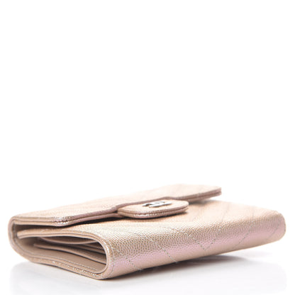 Chanel Metallic Caviar Chevron Quilted Compact Flap Wallet Light Gold 4 of 9