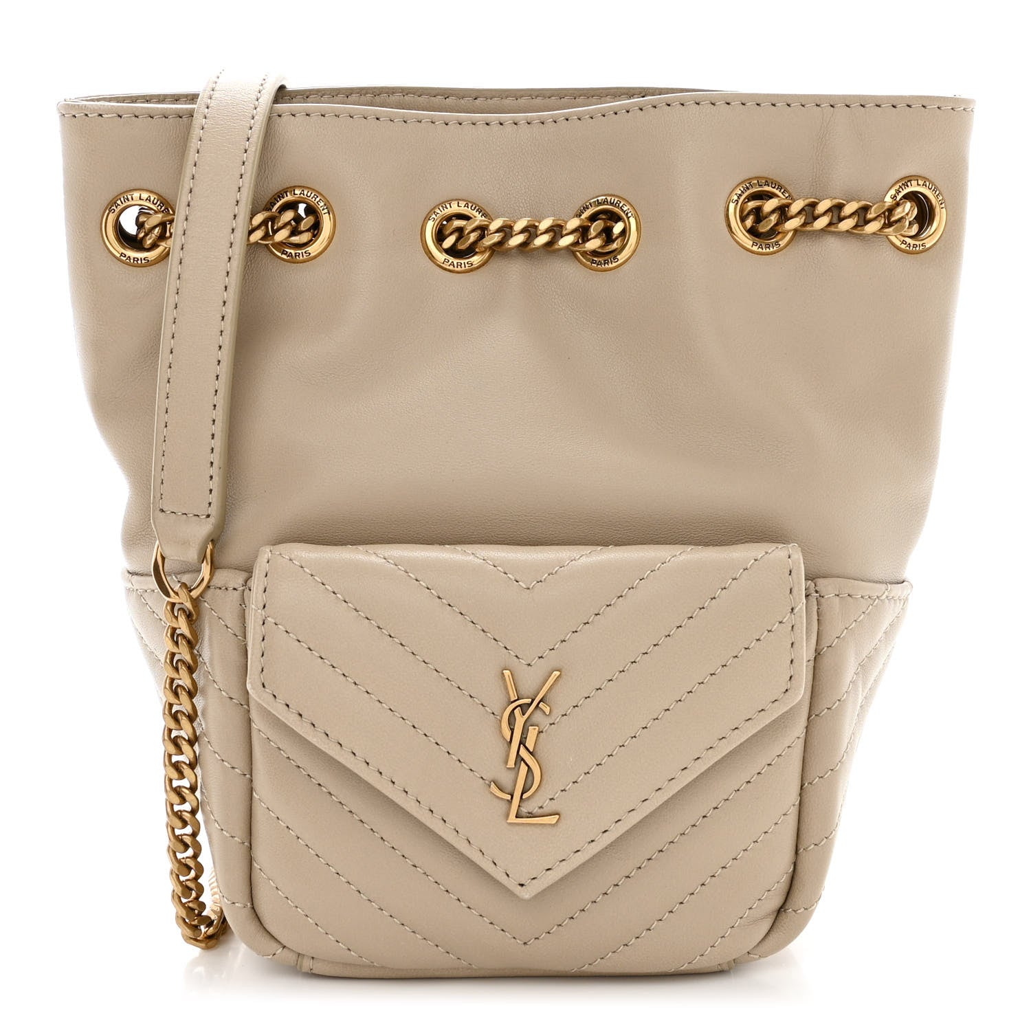 Saint Laurent Lambskin Matelasse Monogram Joe Nano Bucket Bag Beige 1 of 10