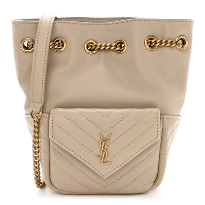 Saint Laurent Lambskin Matelasse Monogram Joe Nano Bucket Bag Beige 1 of 10