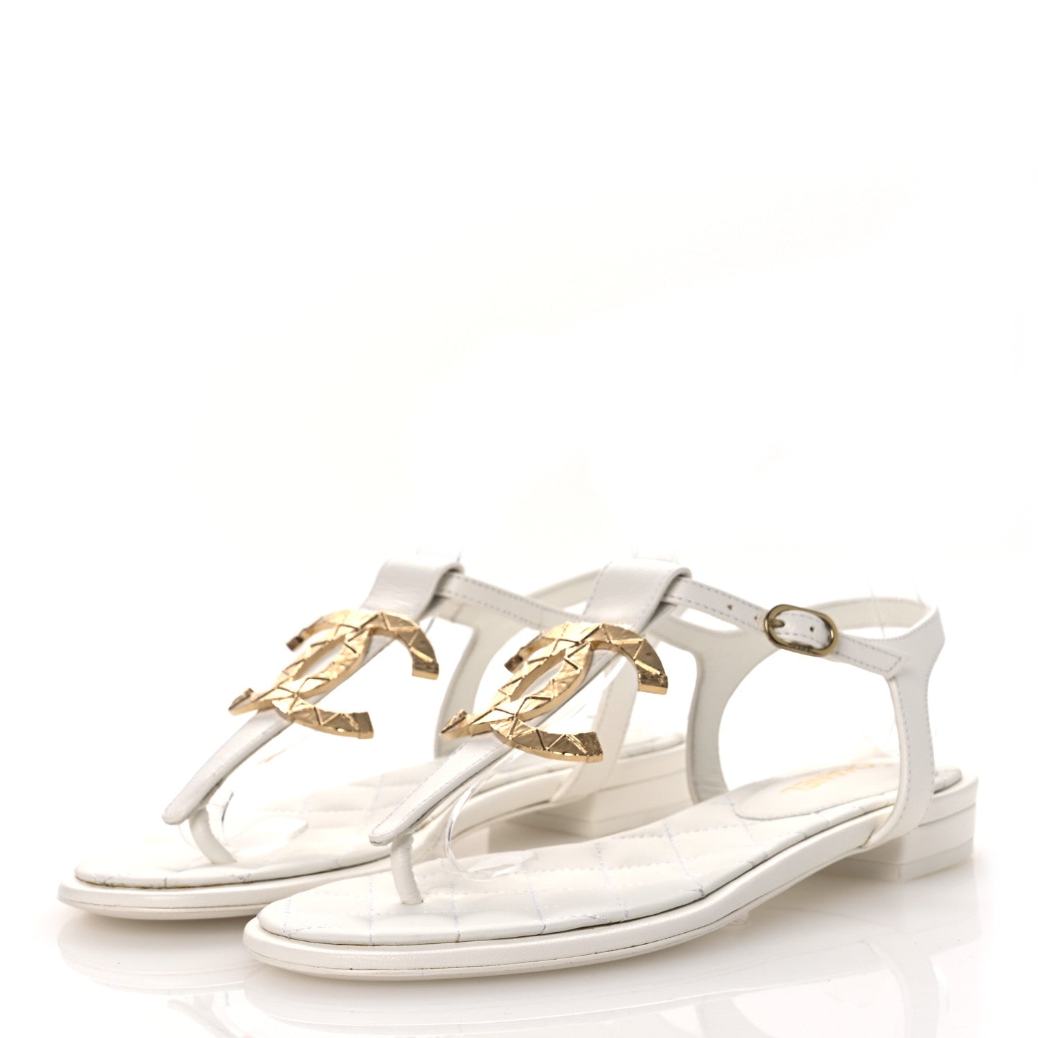Chanel Lambskin CC Thong Sandals 36 White 1777122 – FASHIONPHILE