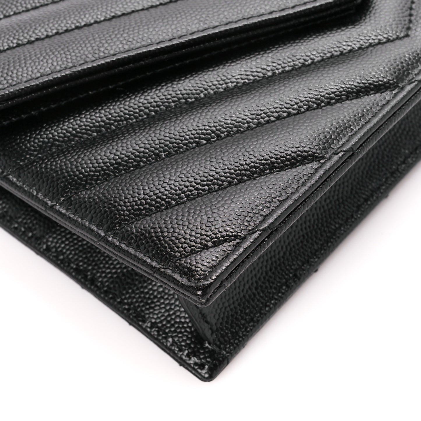 Grain De Poudre Matelasse Chevron Monogram Envelope Chain Wallet Black