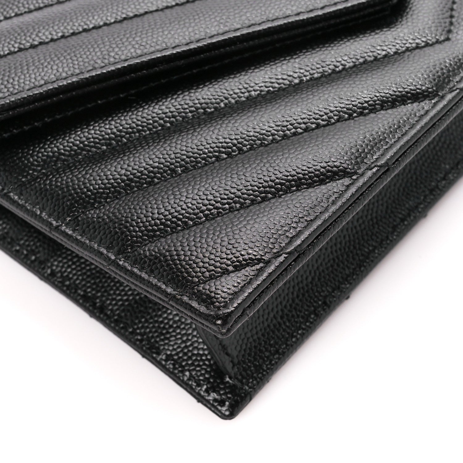 Saint Laurent Grain De Poudre Matelasse Chevron Monogram Envelope Chain Wallet Black 8 of 11