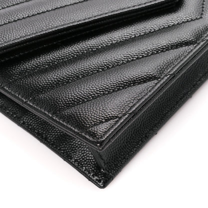 Saint Laurent Grain De Poudre Matelasse Chevron Monogram Envelope Chain Wallet Black 8 of 11