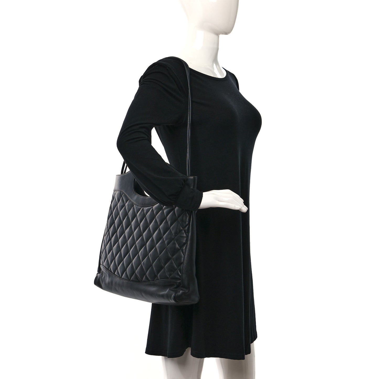Lambskin Quilted Large 31 Shopping Bag Black