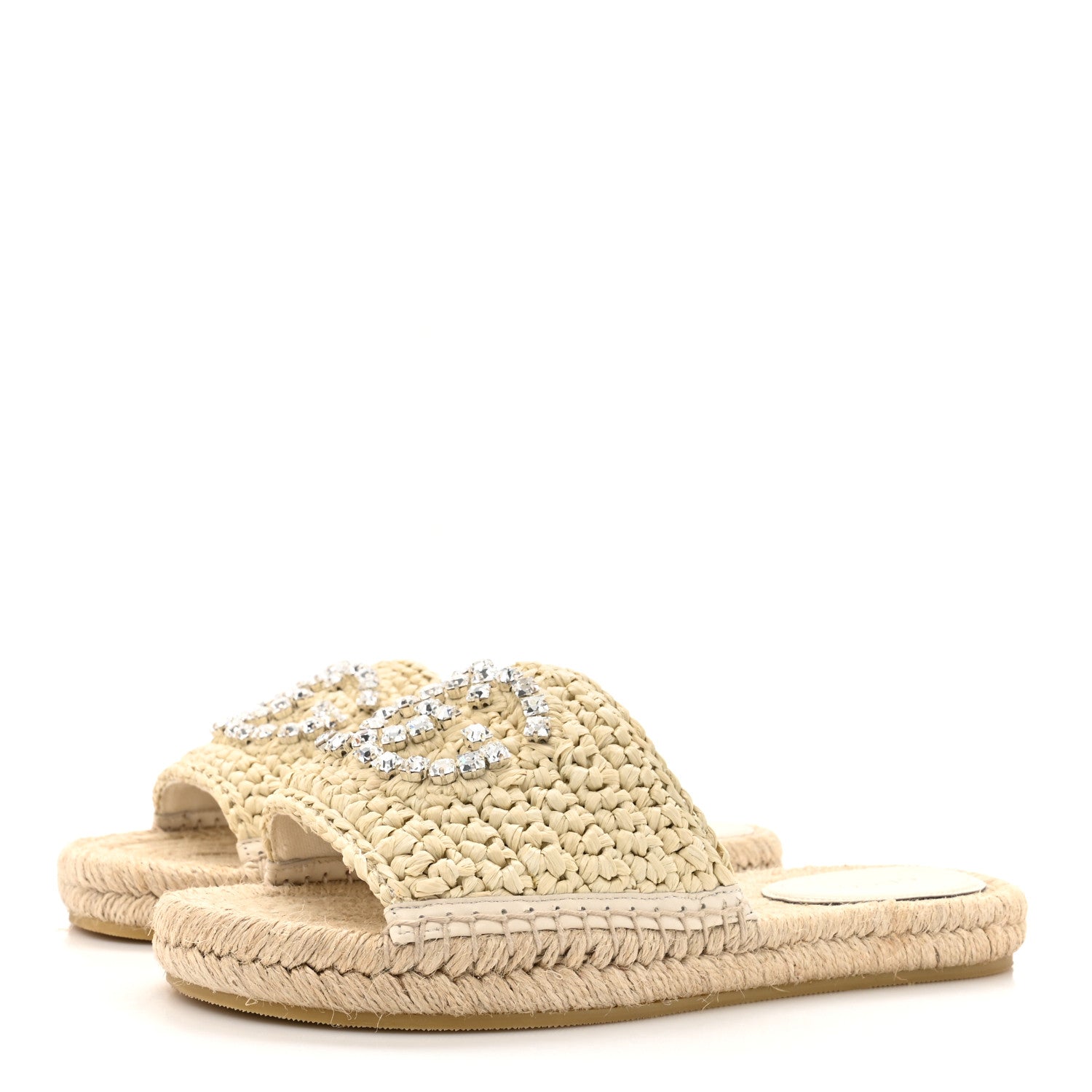 Gucci Raffia Interlocking G Flat Slide Espadrille Sandals 36.5 White 4 of 10