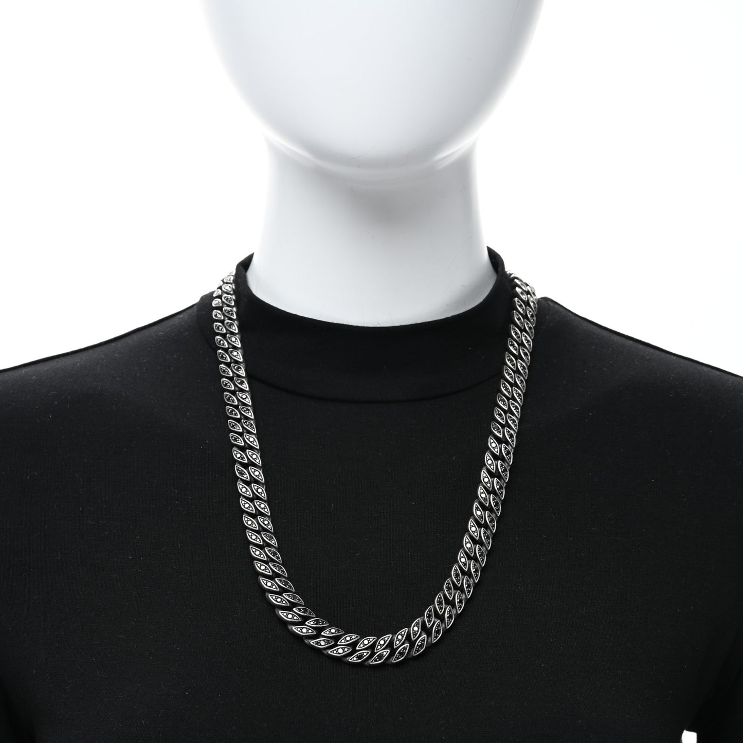 Sterling Silver Black Diamond 11.5mm Curb Chain Necklace 24"