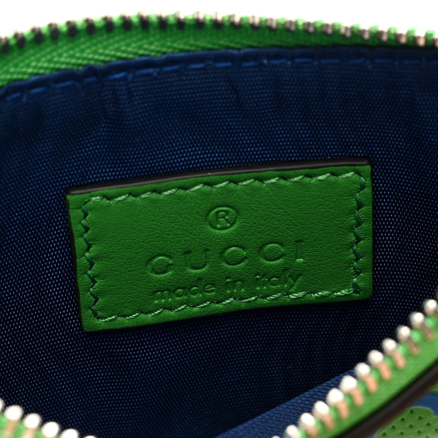 Calfskin GG Tennis Bi-Color Embossed Zip Wallet Joy Green Joy Blue