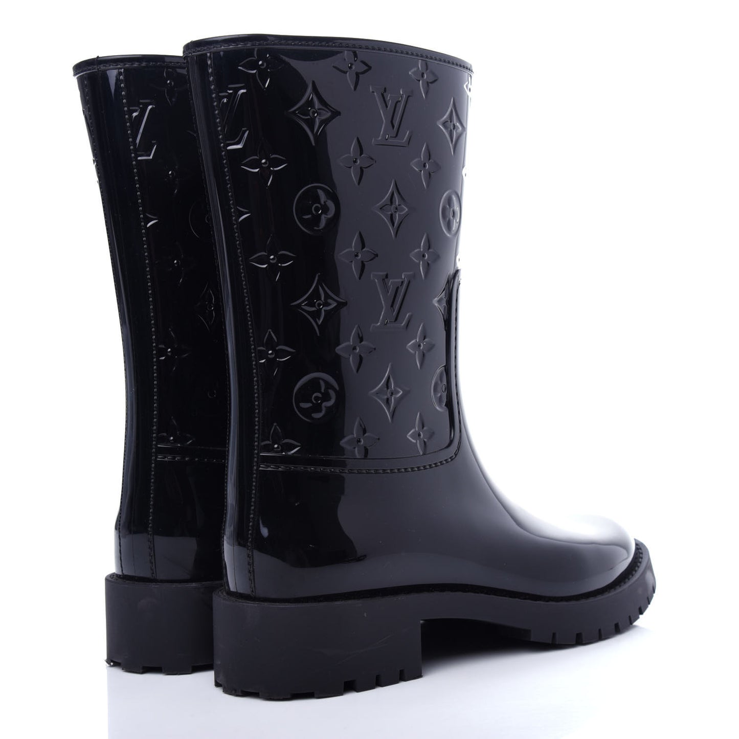 Rubber Embossed Monogram Drops Flat Half Boots 39 Black