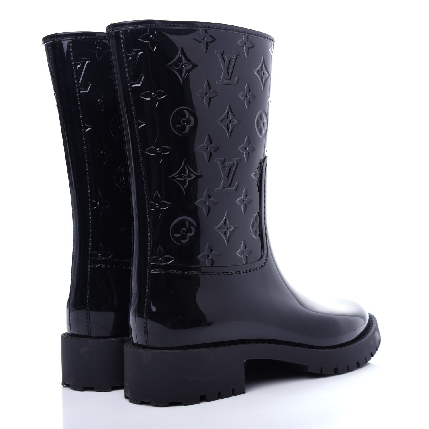 Louis Vuitton Rubber Embossed Monogram Drops Flat Half Boots 39 Black 4 of 9