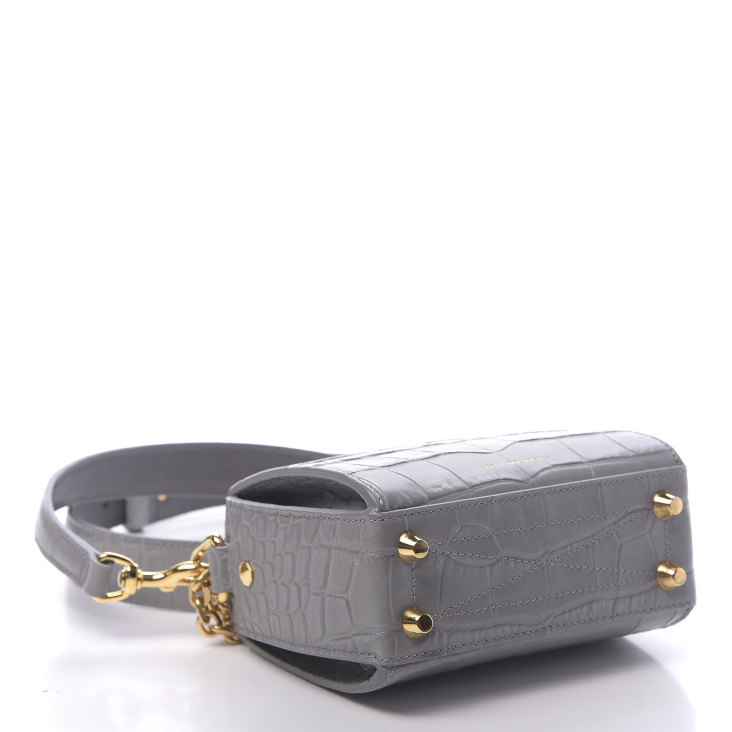 Calfskin Crocodile Embossed Box Shoulder Bag 16 Grey