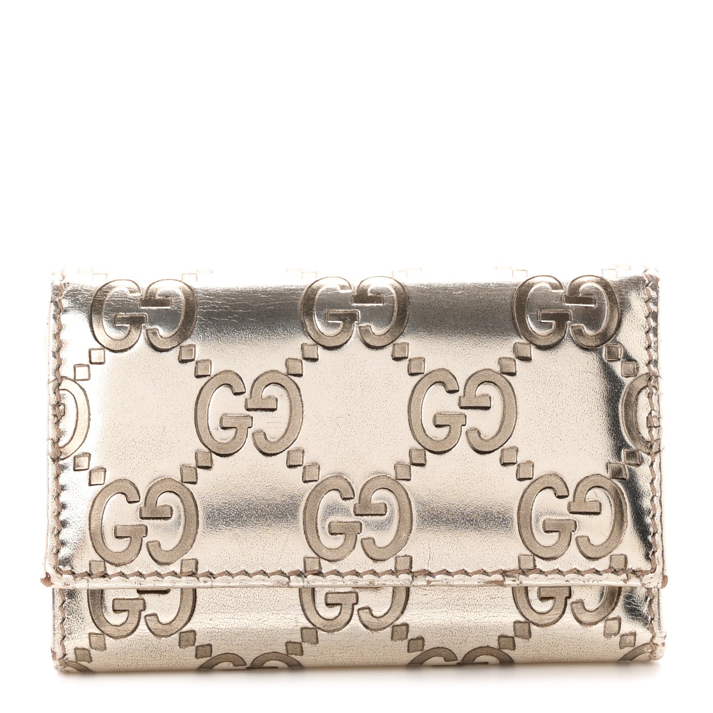 Metallic Guccissima 6 Key Holder Case Gold