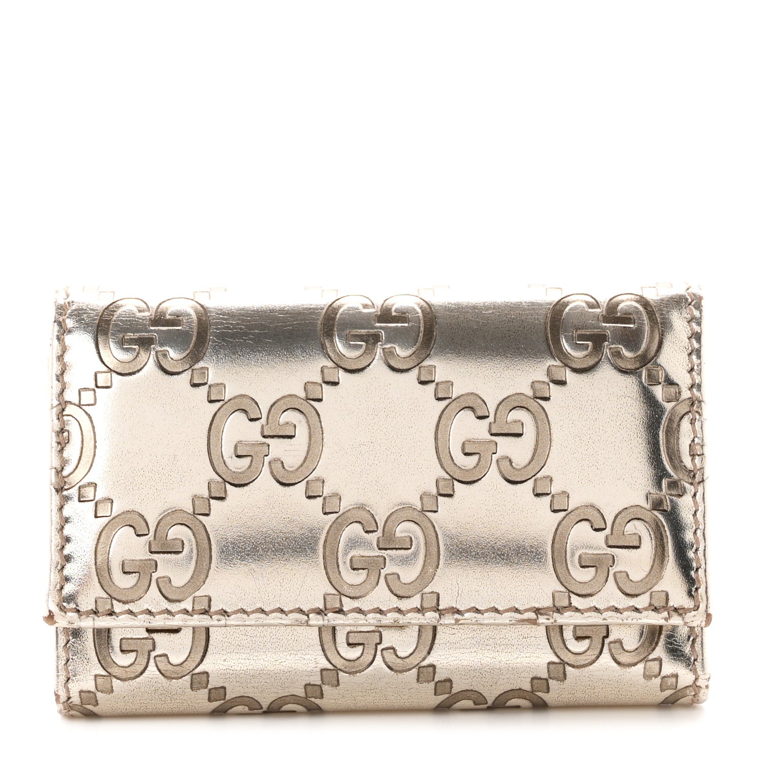 Gucci Metallic Guccissima 6 Key Holder Case Gold 1 of 8
