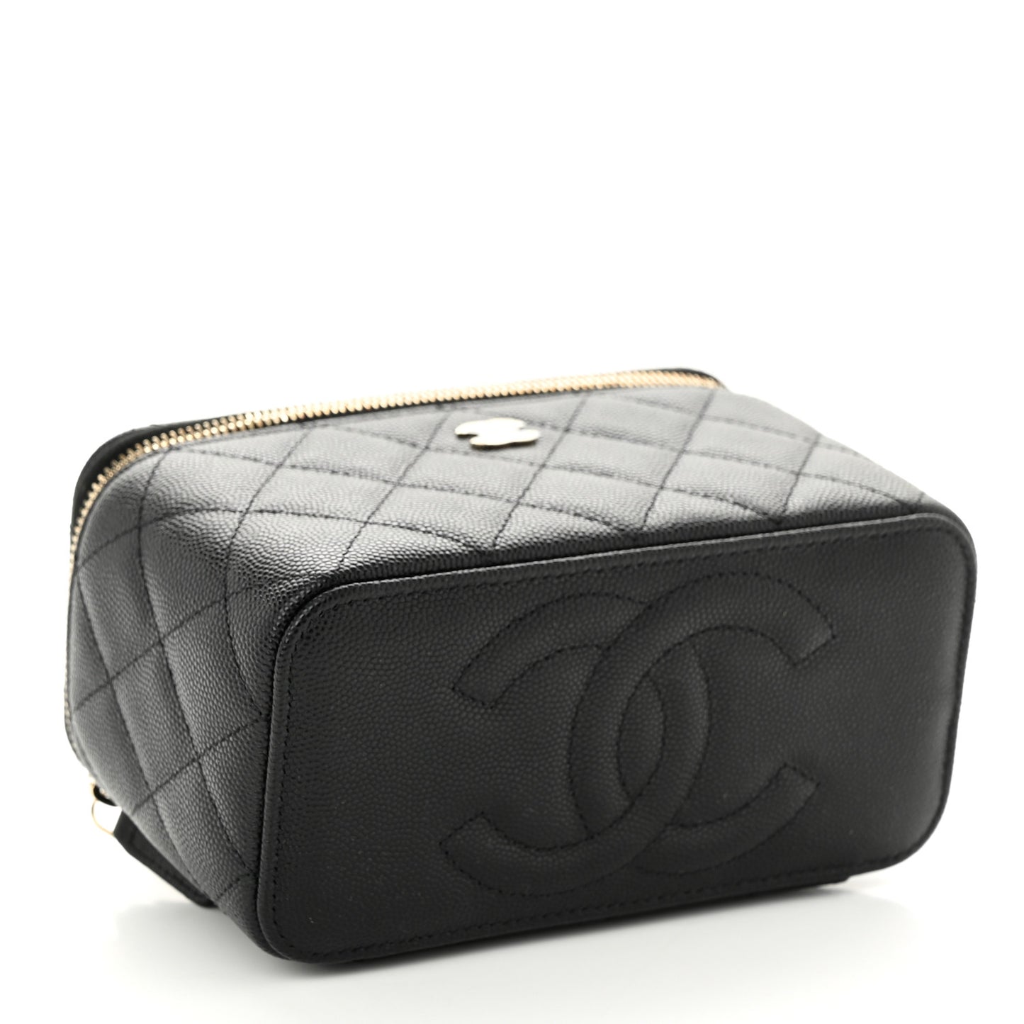 Caviar Quilted Small Vanity Case With Chain Black