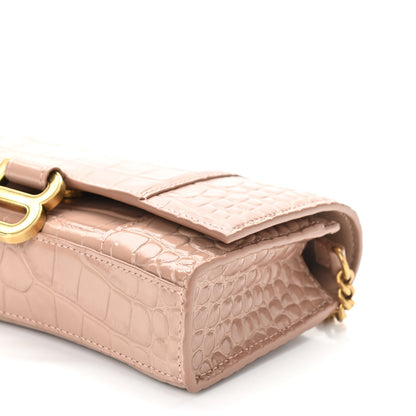 Balenciaga Shiny Calfskin Crocodile Embossed Hourglass Chain Bag Nude Beige 10 of 10