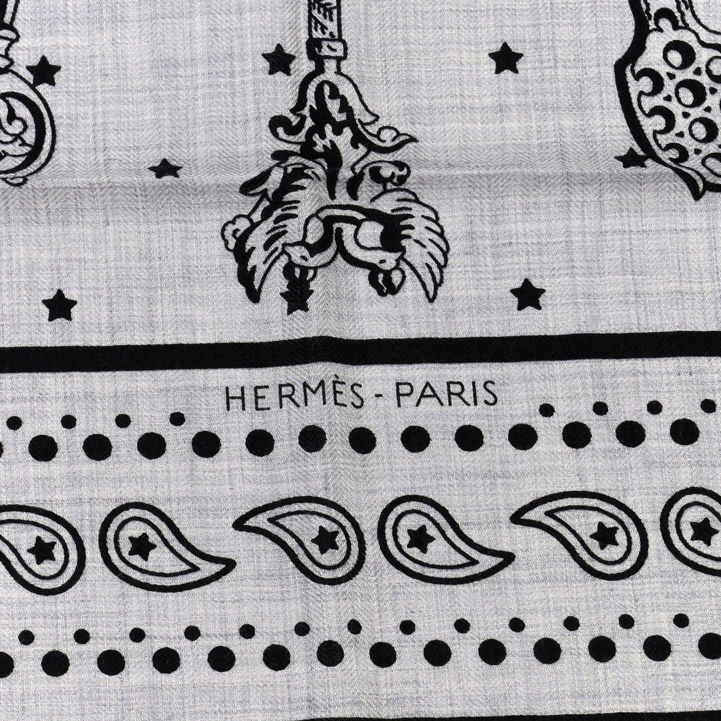 Cashmere Silk Les Cles Bandana Shawl 140 Gris Chine Black