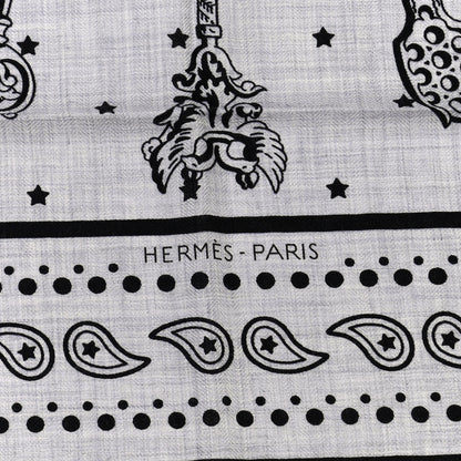 Hermes Cashmere Silk Les Cles Bandana Shawl 140 Gris Chine Black 4 of 5