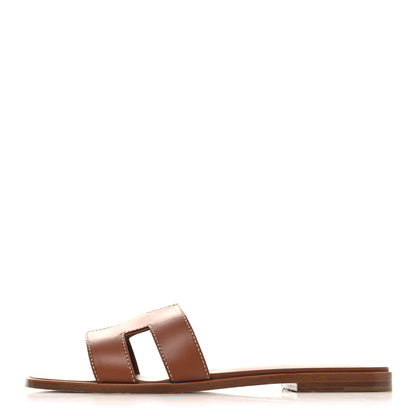 Hermes Box Calfskin Oran Sandals 37.5 Gold 1 of 10
