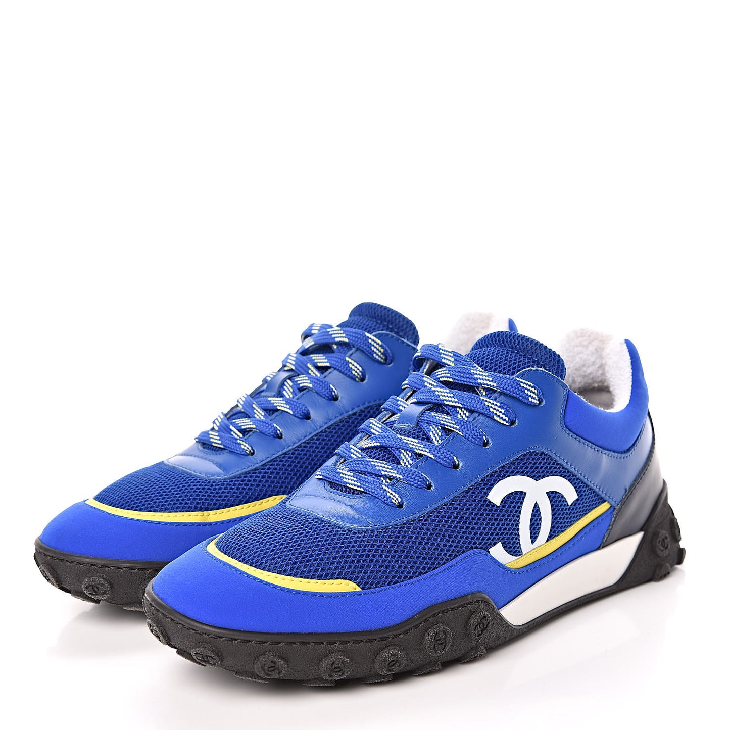 Calfskin Mesh Lycra Womens Logo Sneakers 39 Royal Blue