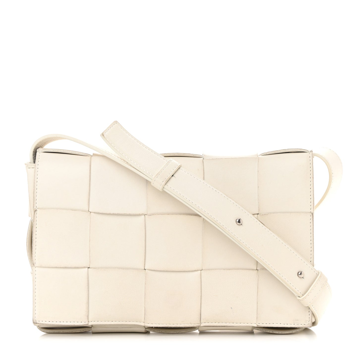 Lambskin Maxi Intrecciato Cassette Crossbody Bag White