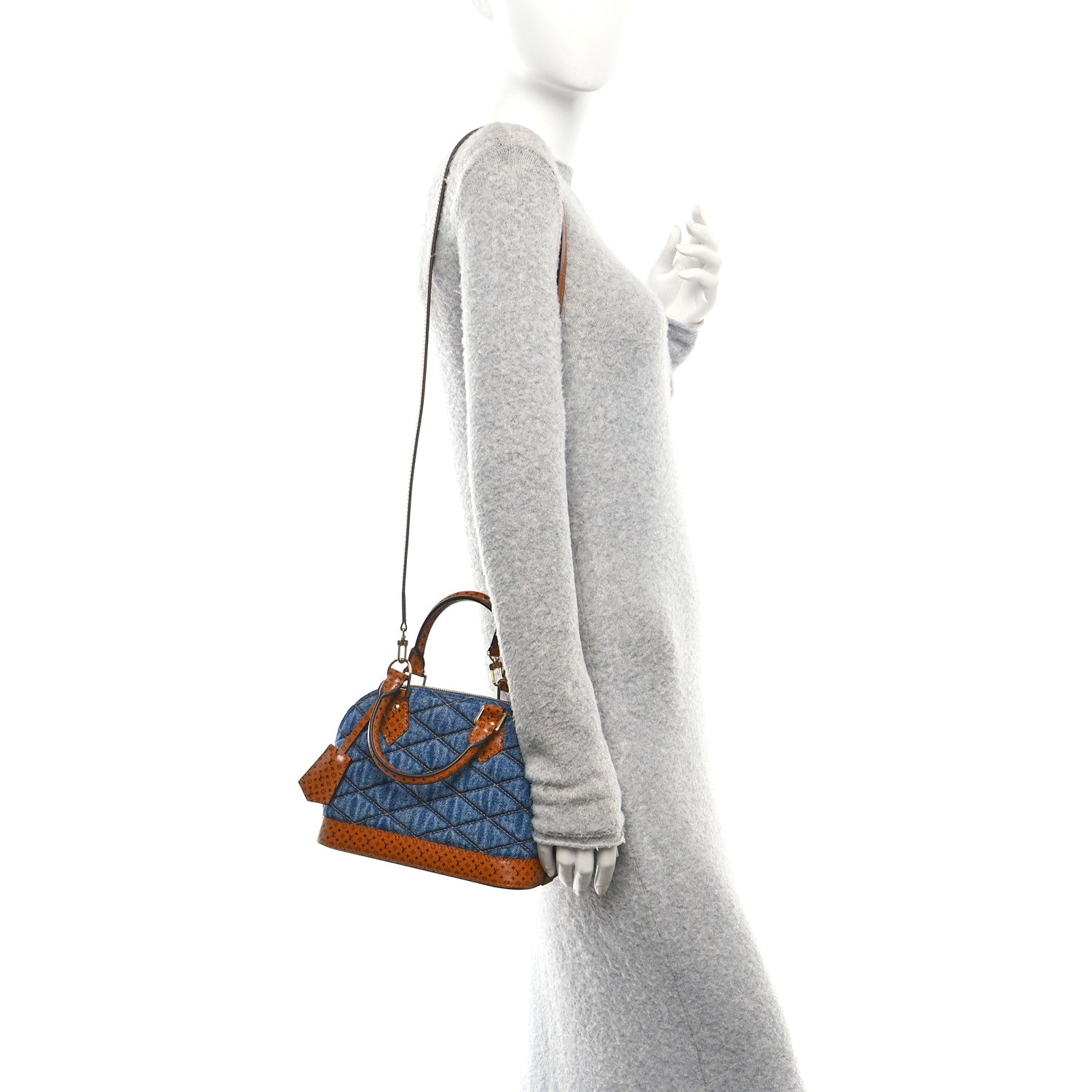 Louis Vuitton Denim Calfskin Reverse Monogram Malletage Alma BB Blue 2 of 9