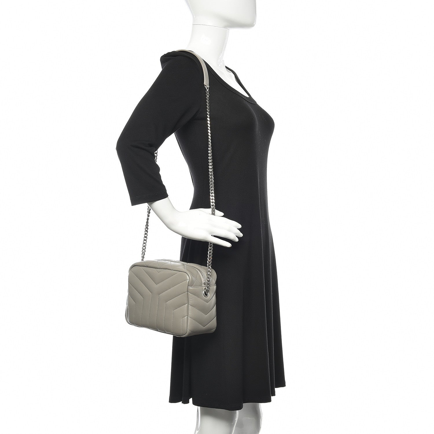 Saint Laurent Calfskin Y Quilted Monogram Small Loulou Bowling Bag Light Gray 2 of 10
