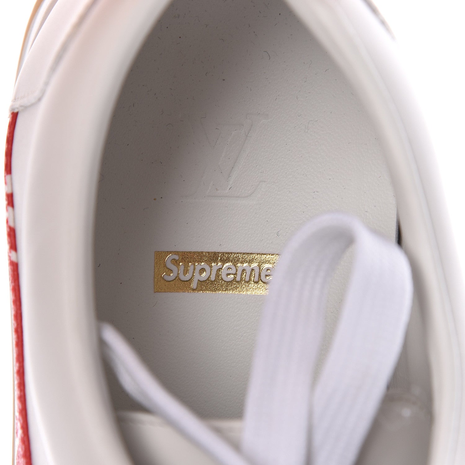 Louis Vuitton X SUPREME Calfskin Monogram Sneakers 9.5 White Red 7 of 8