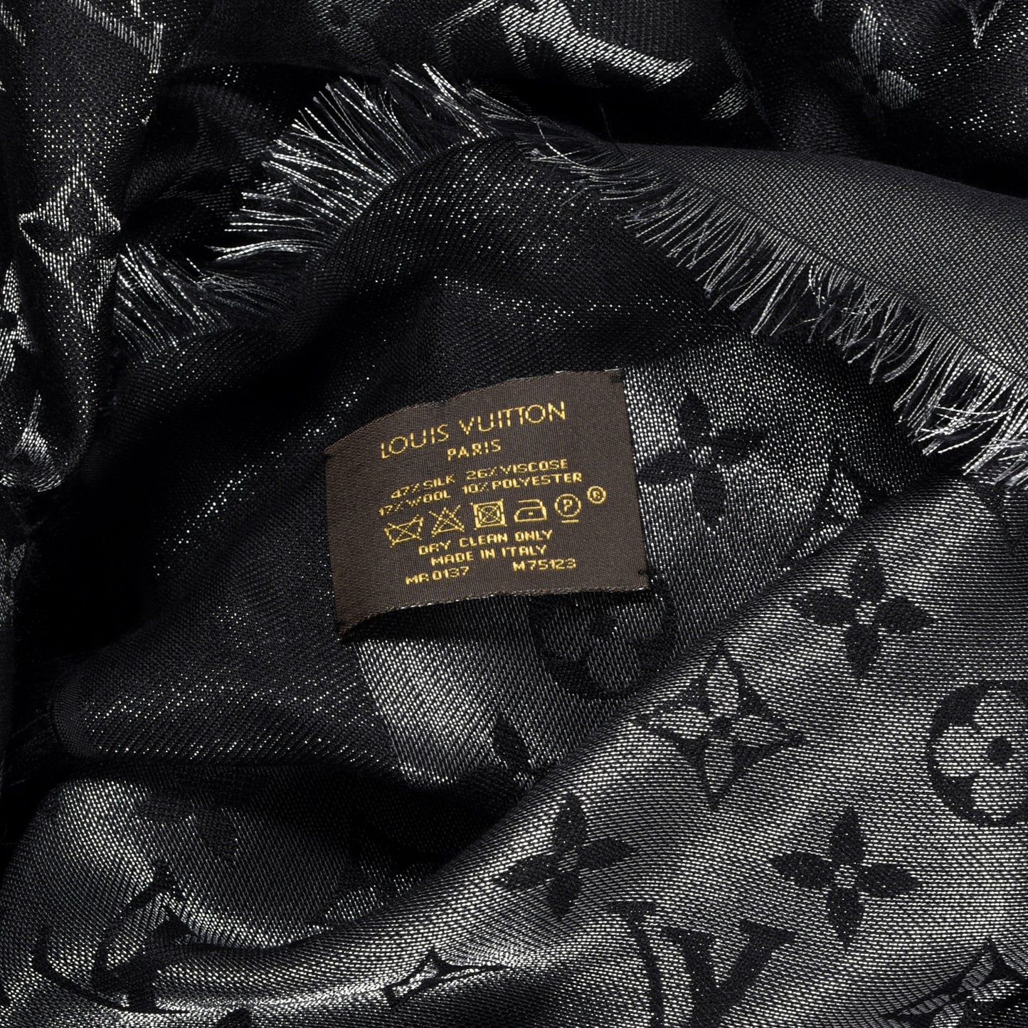Silk Lurex Wool Monogram Shine Shawl Black