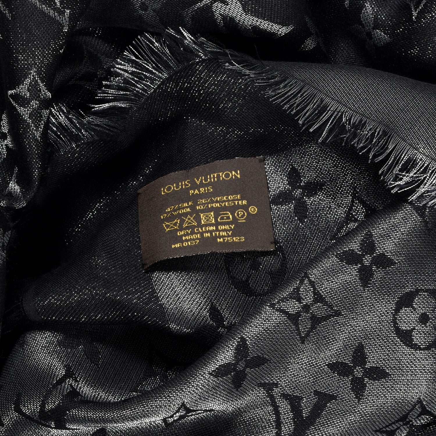 Louis Vuitton Silk Lurex Wool Monogram Shine Shawl Black 4 of 4