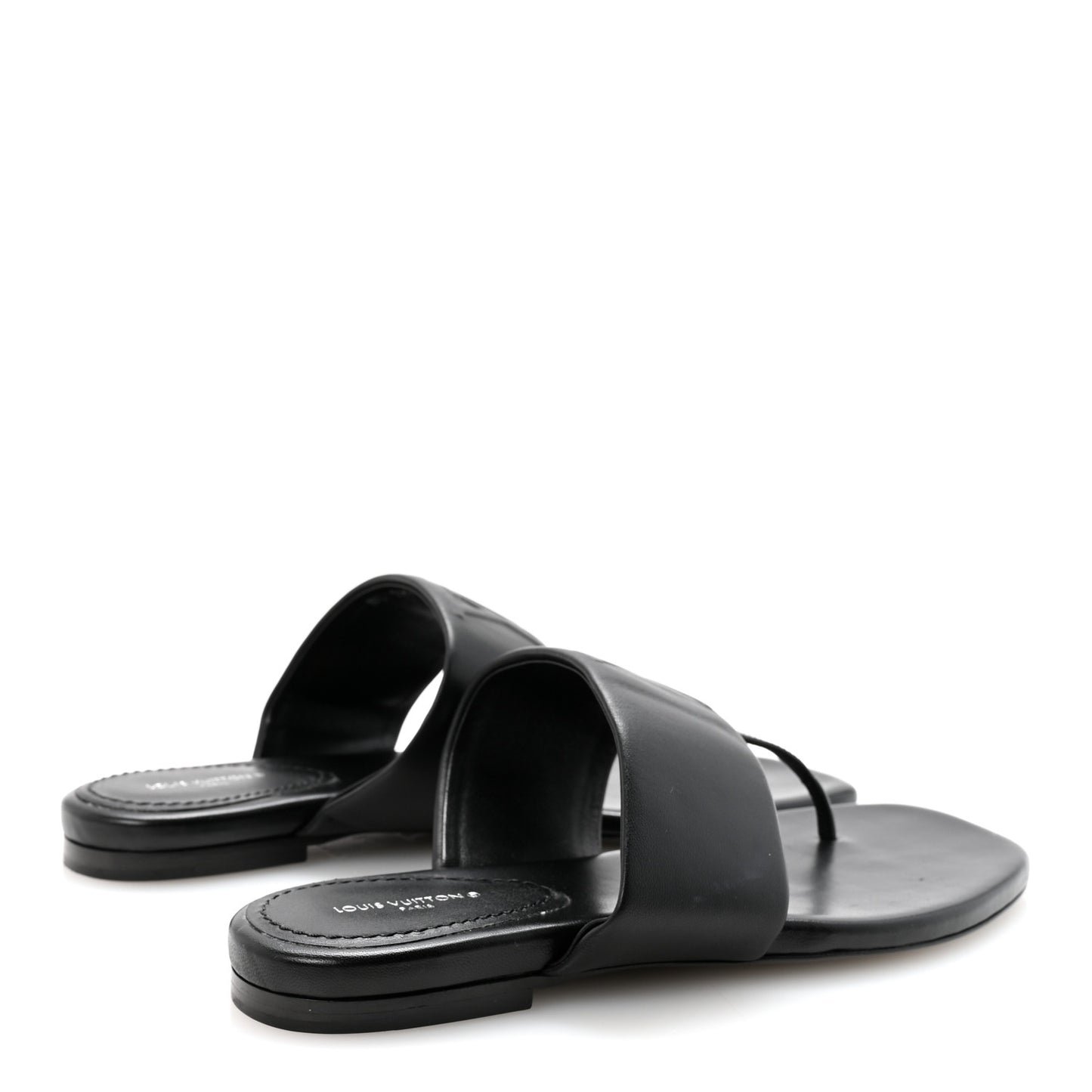 Lambskin Embossed Monogram Drapy Flat Thong Sandal 37.5 Black