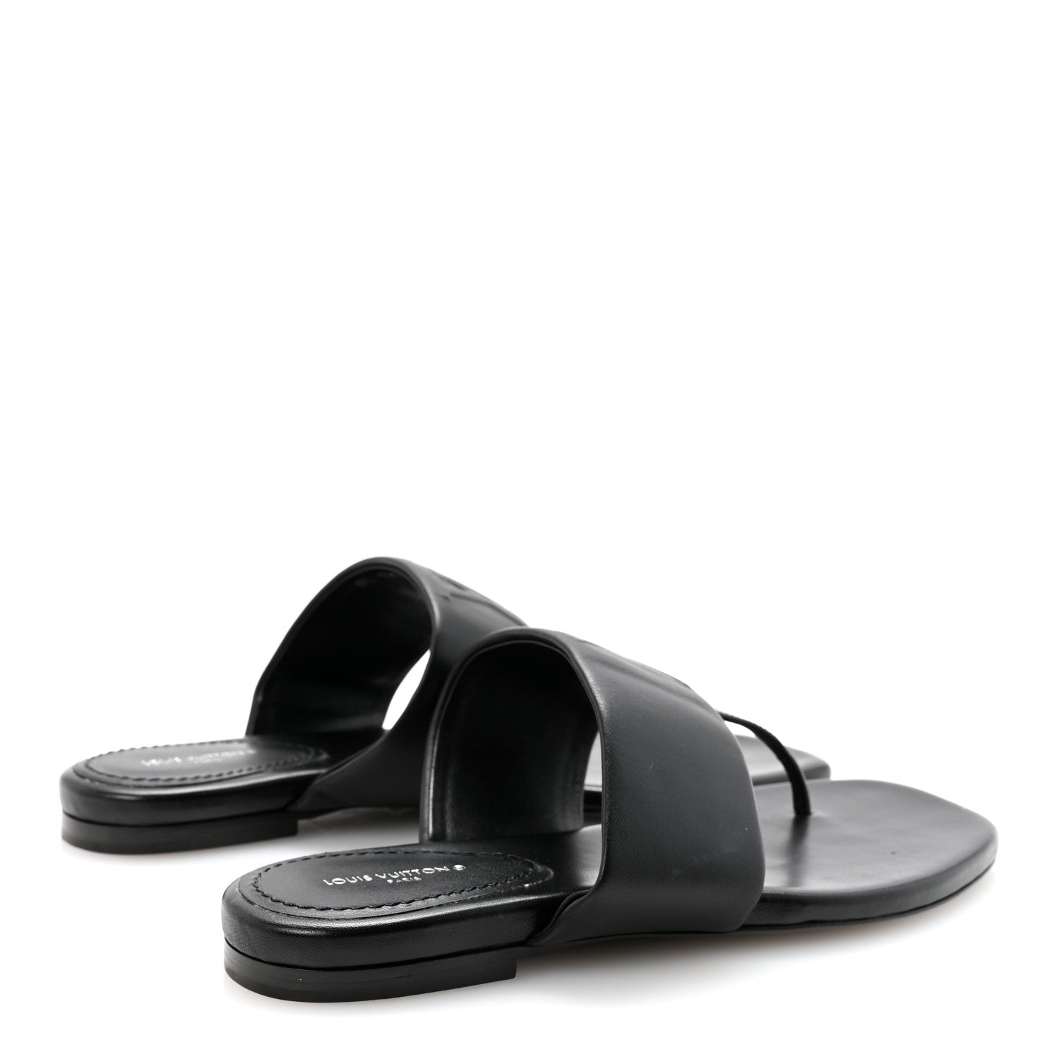 Louis Vuitton Lambskin Embossed Monogram Drapy Flat Thong Sandal 37.5 Black 5 of 9