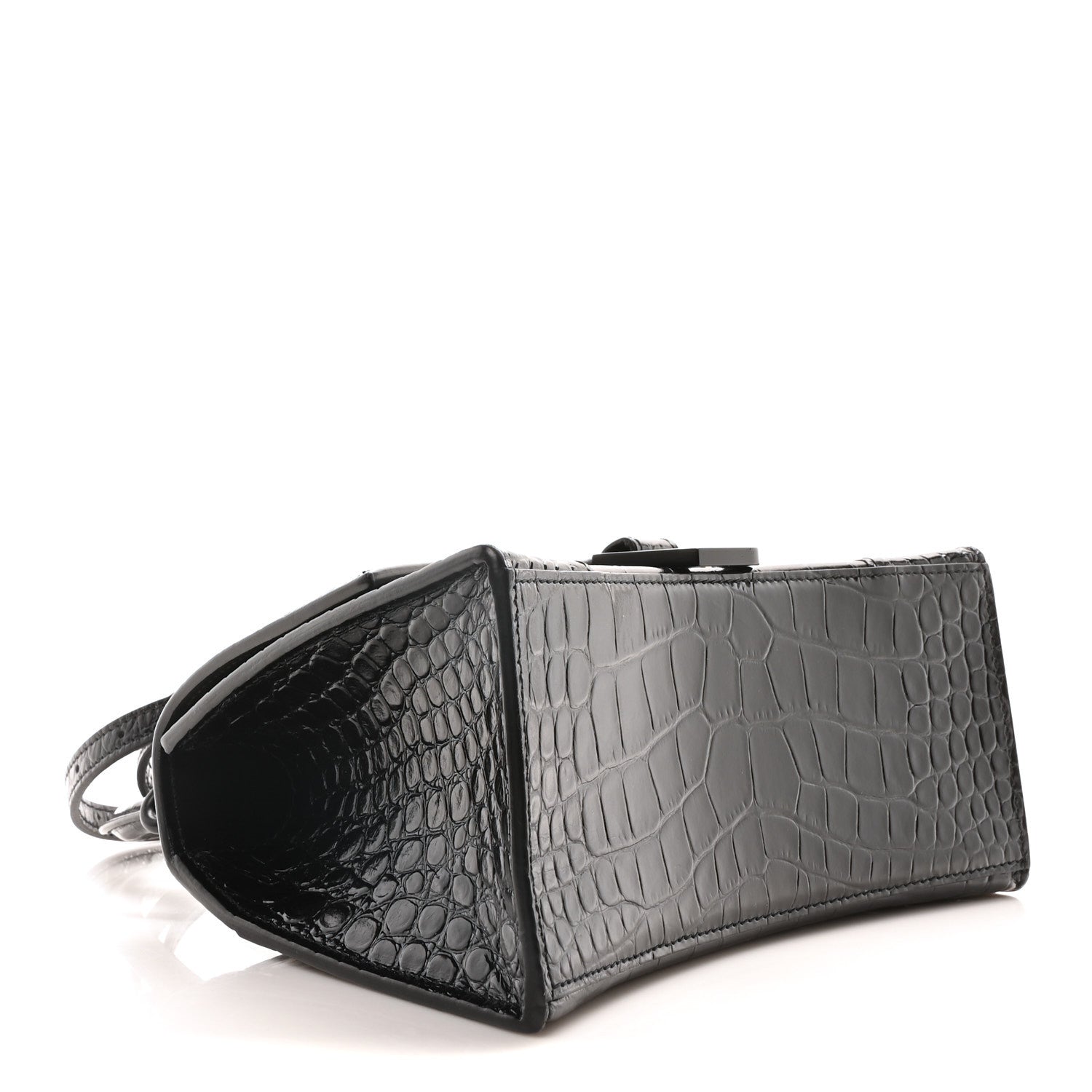 Balenciaga Shiny Calfskin Monochrome Crocodile Embossed Small Hourglass Top Handle Bag Black 4 of 9