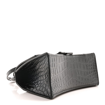 Balenciaga Shiny Calfskin Monochrome Crocodile Embossed Small Hourglass Top Handle Bag Black 4 of 9