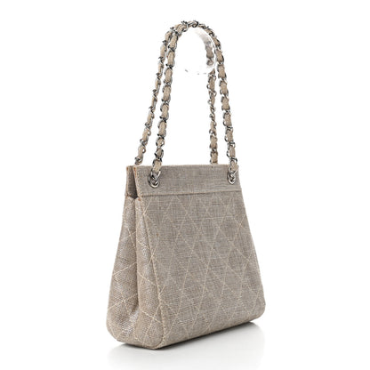Chanel Metallic Linen Quilted Shoulder Bag Silver 3 of 14