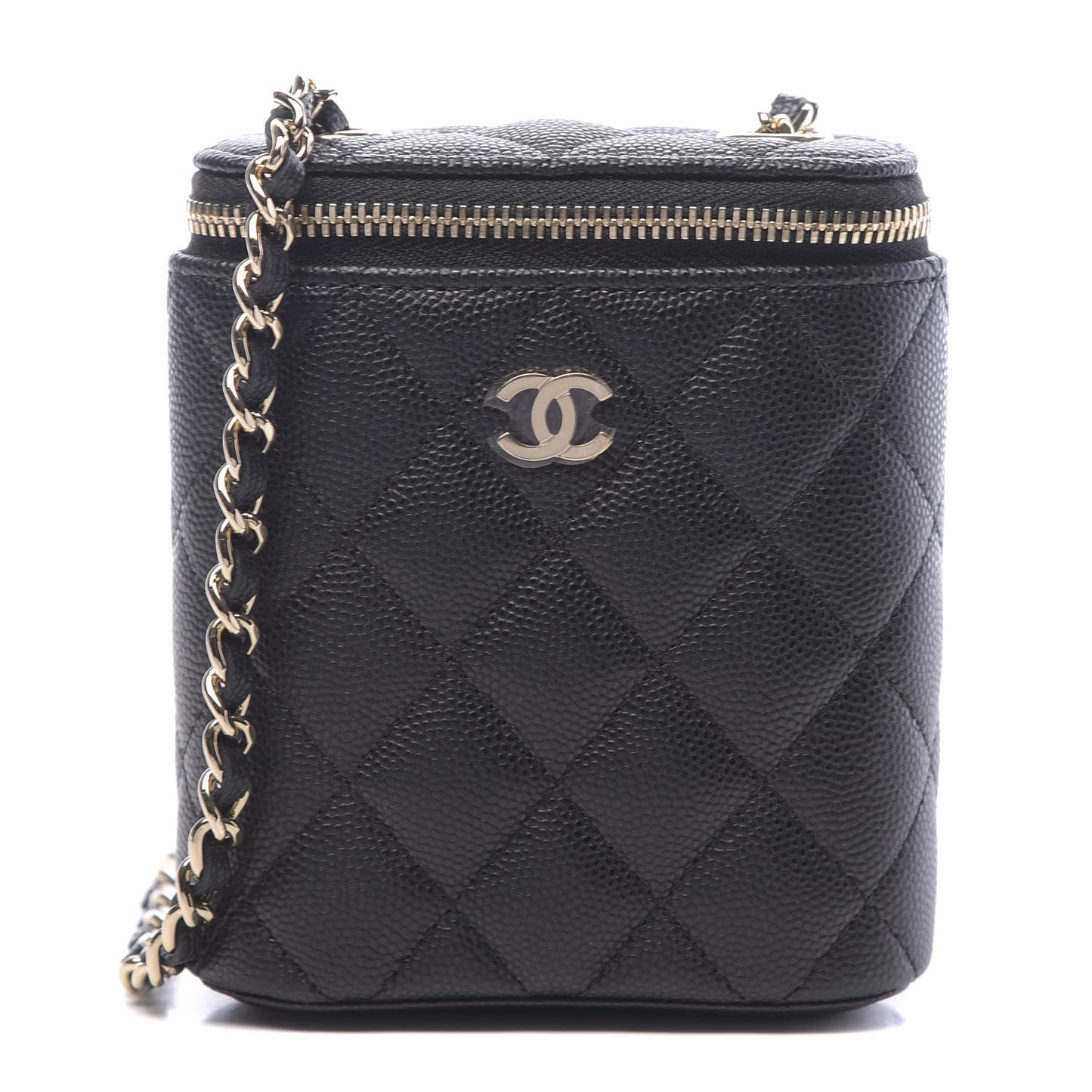 Caviar Quilted Small Vertical Coco Beauty Vanity Case With Chain Black