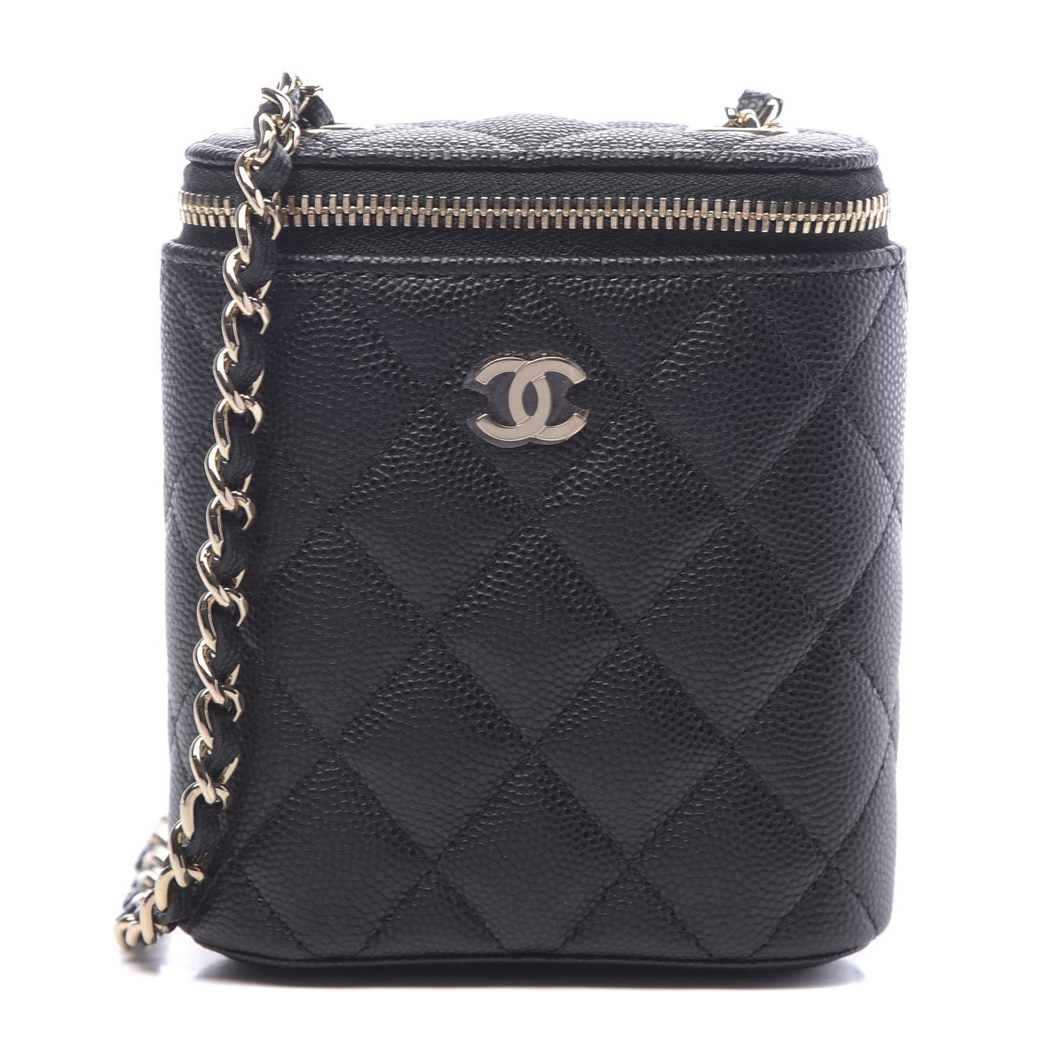 Chanel Caviar Quilted Small Vertical Coco Beauty Vanity Case With Chain Black 1 of 11