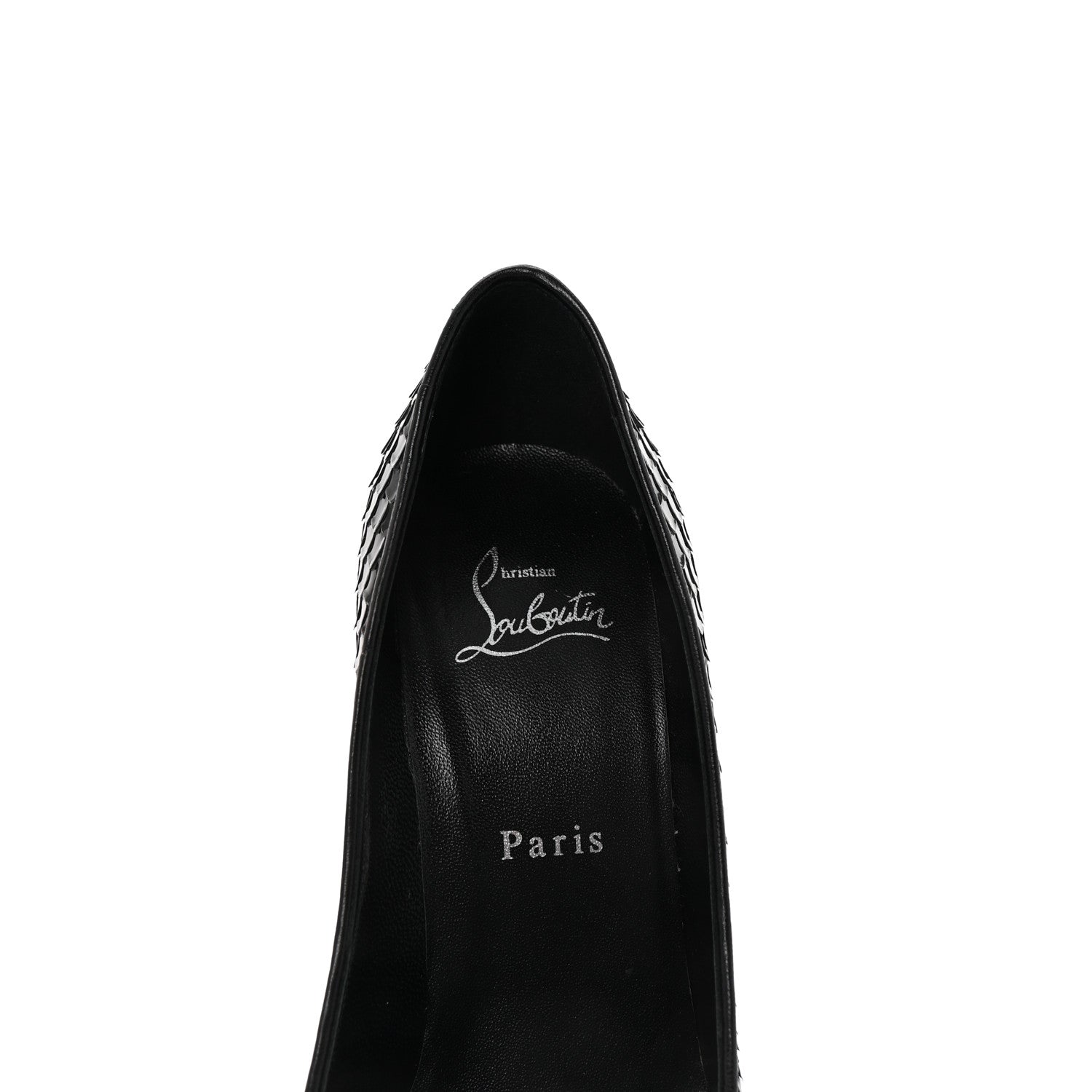 Christian Louboutin Patent Calfskin Snakeskin Embossed Kate 100 Pumps 37.5 Black 8 of 8