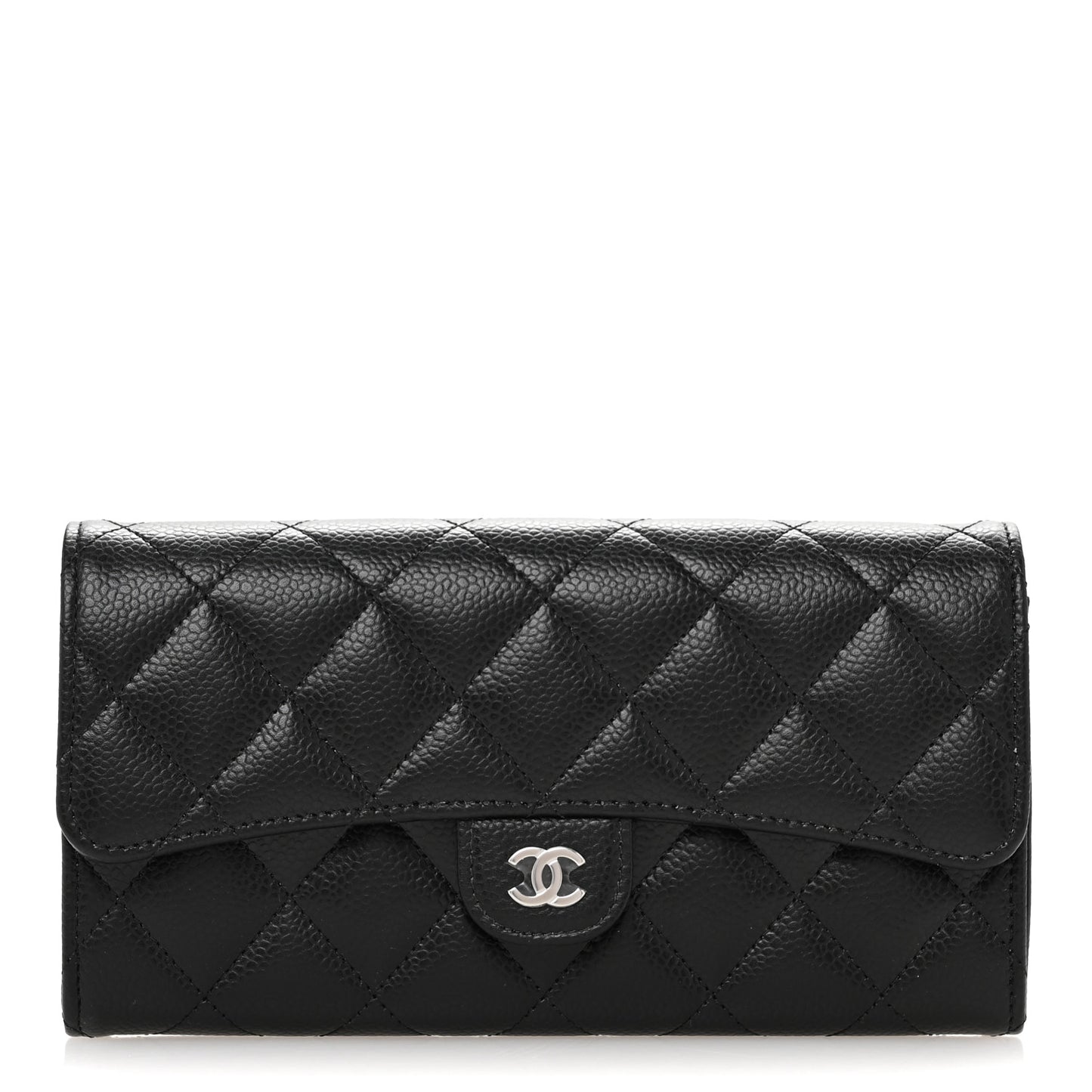 Caviar Quilted Large Gusset Flap Wallet Black