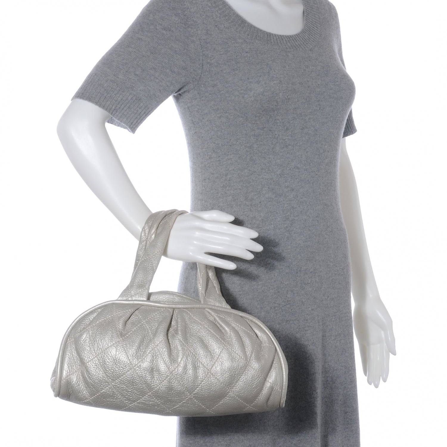 Chanel Metallic Deerskin Stitched Bowler Grey 2 of 7